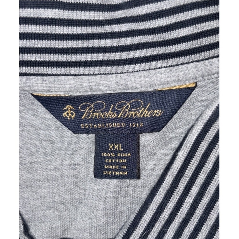Brooks Brothers Rugby Polo Shirt Men XXL 2XL Striped Blue Gray Embroidered Logo - Picture 6 of 7